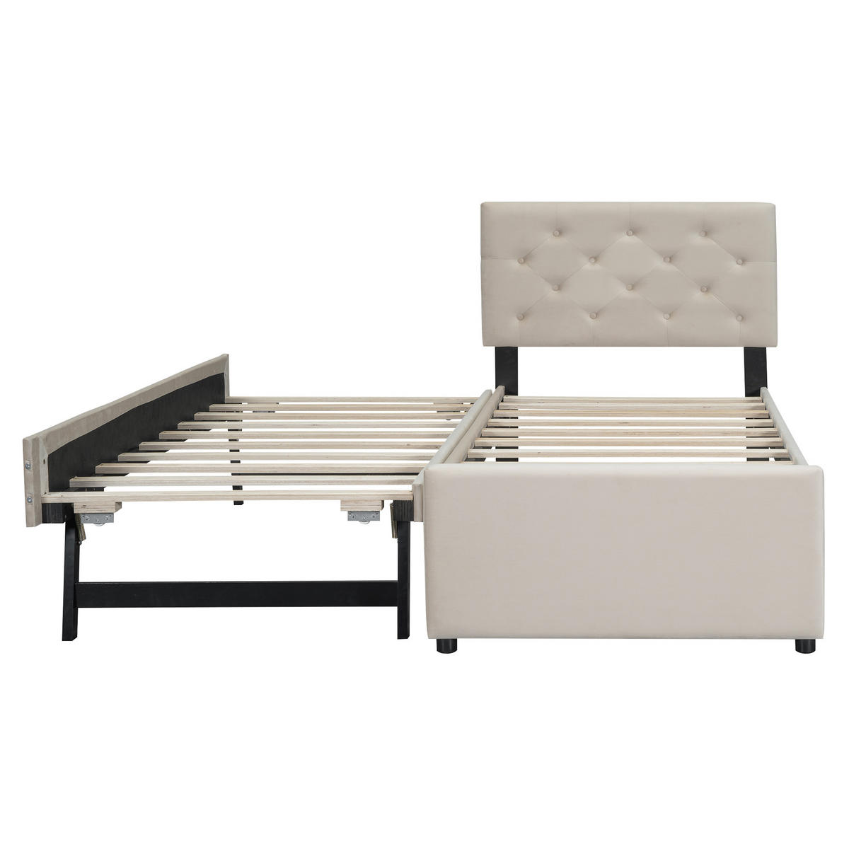 POLSTERBETT 90/200 cm Beige mit ausziehbarem Zusatzbett - Beige, Textil (90/200cm) - OKWISH