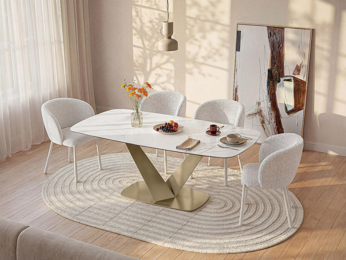 ESSTISCH - 6 Personen - Glas, Keramik - Weiß - PORELIMA - Weiß, Glas/Keramik (90/180/76cm) - Vente-Unique