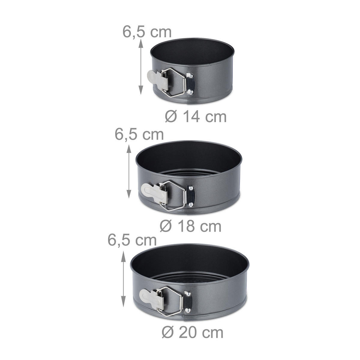 SPRINGFORM Set - Anthrazit, Metall (28/6.5/28cm) - Relaxdays