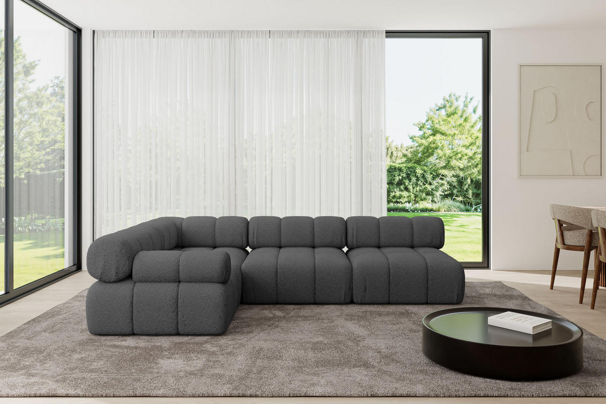ECKSOFA modulares Sofa Mende-L2 - 285x190x70 cm Grau Bouclé - Grau, Holzwerkstoff/Textil (285/190cm) - ALTDECOR