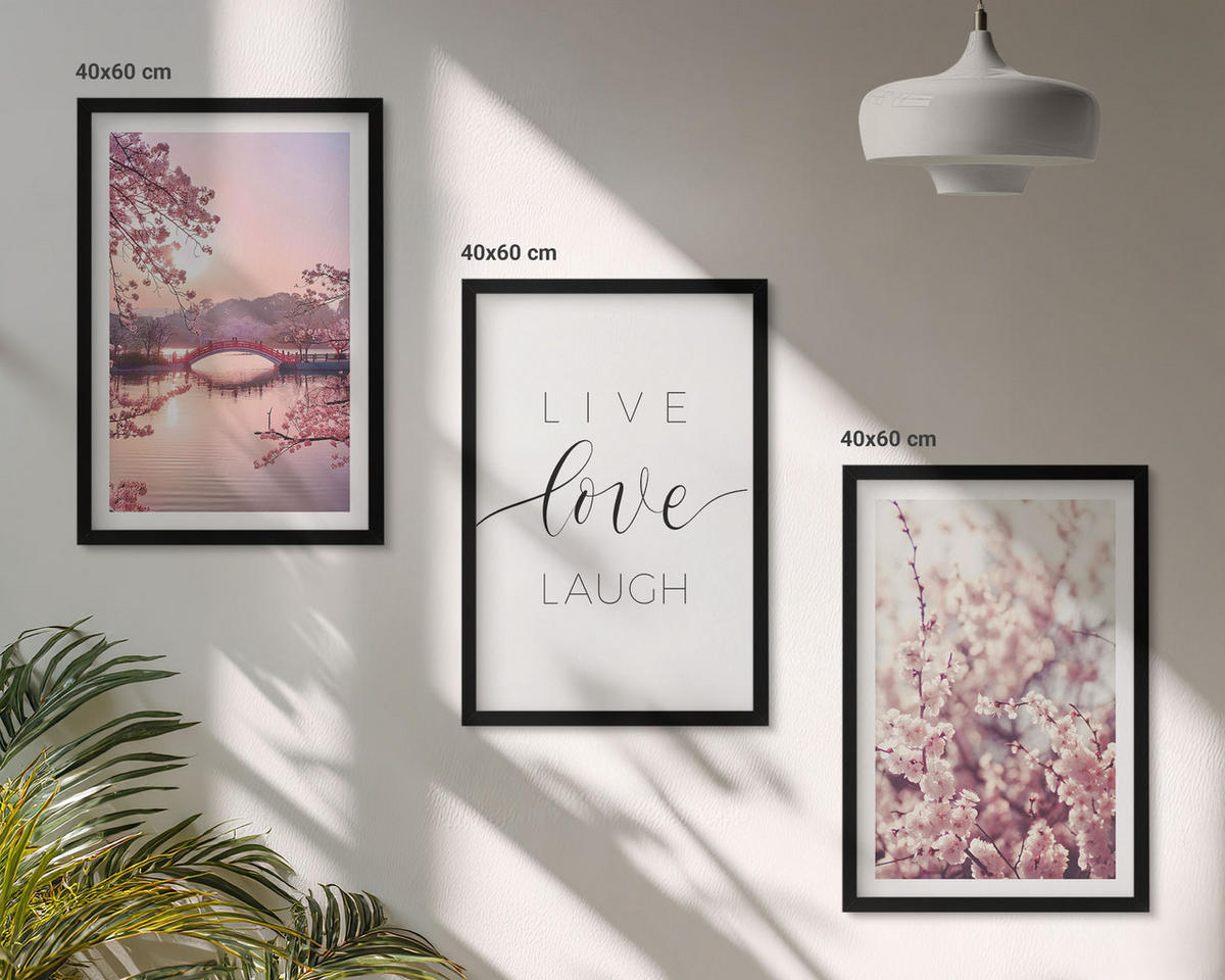 WANDBILDER 3er-Set - 40x60 cm Schwarzer Rahmen - Blumenbrücken-Inschriftenmotiv - Schwarz, Kunststoff (40/60cm) - ArtPrintCave