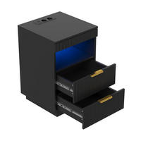 NACHTSHRANK Schwarz mit LED-Beleuchtung, Steckdose, USB & Type-C, Nachttisch mit 2 Schubladen, 40/40/60 cm - Goldfarben/Schwarz, Holz/Metall (40/60/40cm) - BPKADHY
