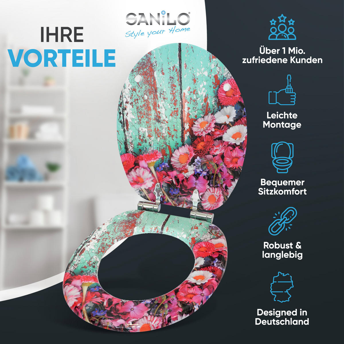 WC-SITZ mit Absenkautomatik Spring - Türkis, Holzwerkstoff (38/6/47cm) - Sanilo