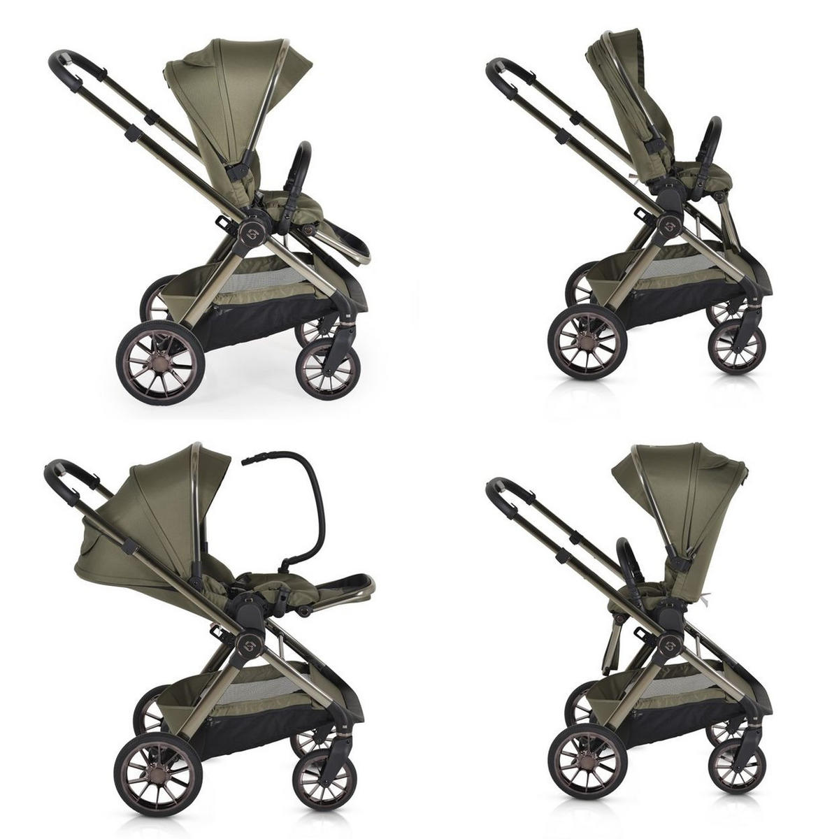 KINDERWAGEN 2 in 1 iClick grün klappbar, Wickeltasche, Sportsitz, Babywanne - Grün, Metall (74/60/106cm) - Cangaroo