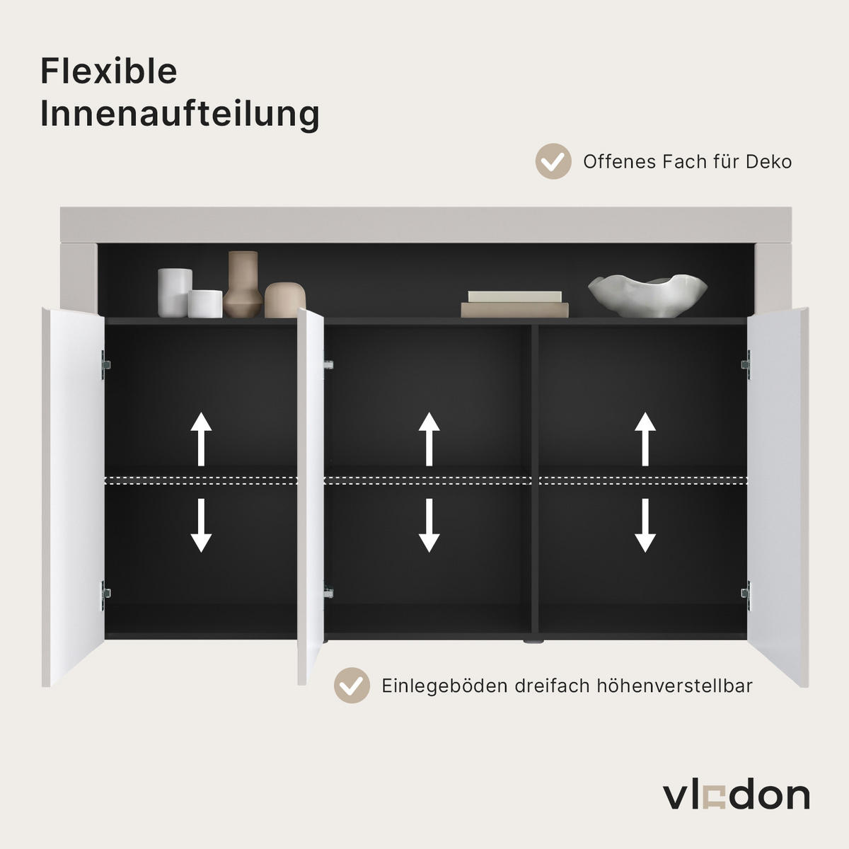 SIDEBOARD Valencia Weiß Hochglanz / Weiß Hochglanz - Weiß Hochglanz, Holzwerkstoff (155/92/40cm) - Vladon