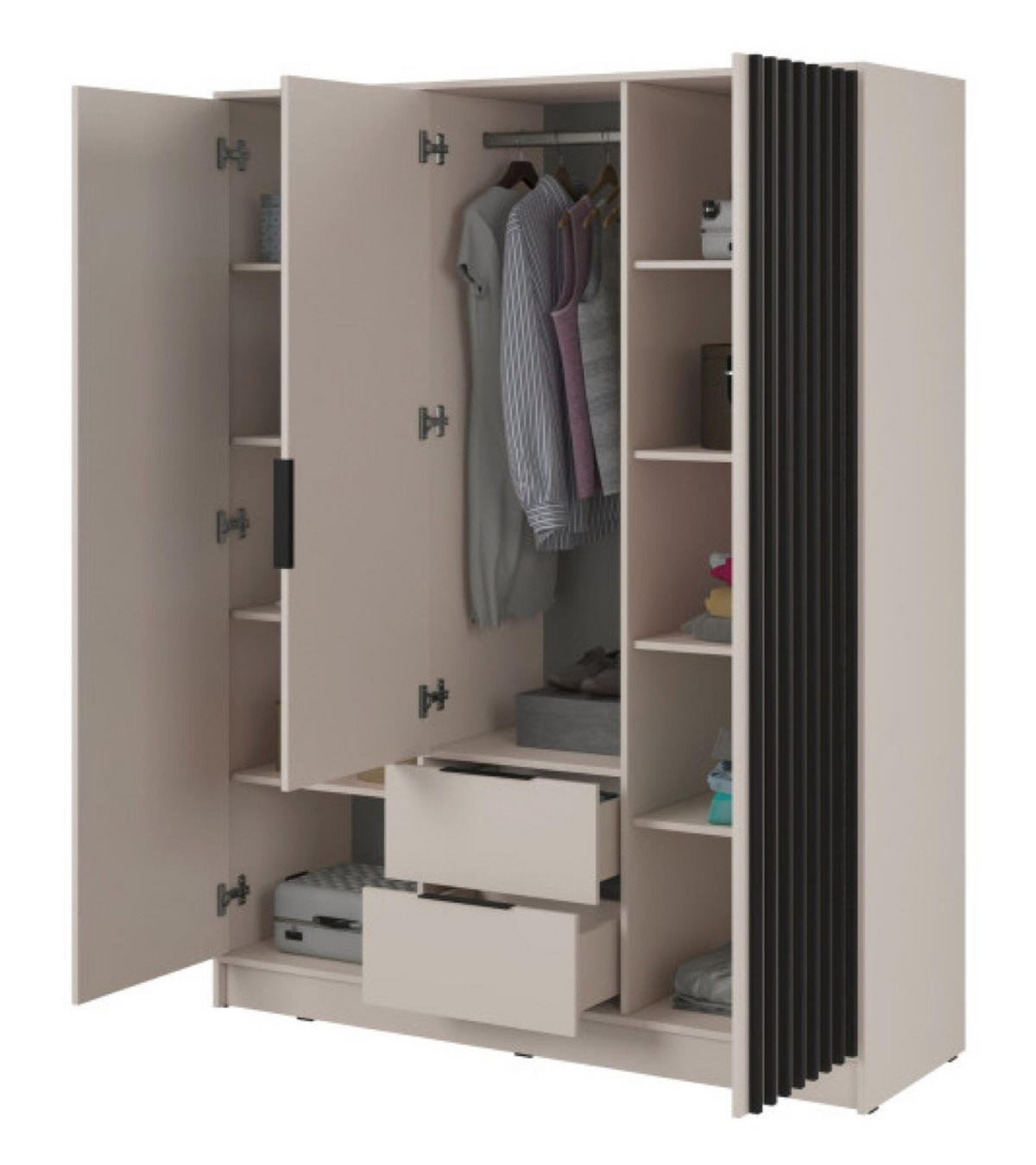 SCHRANK Kaschmir KELLY Mit Lamellen Und Spiegel 155 cm - Kaschmir/Transparent, Holzwerkstoff (155/200/51cm) - Sepro Meble