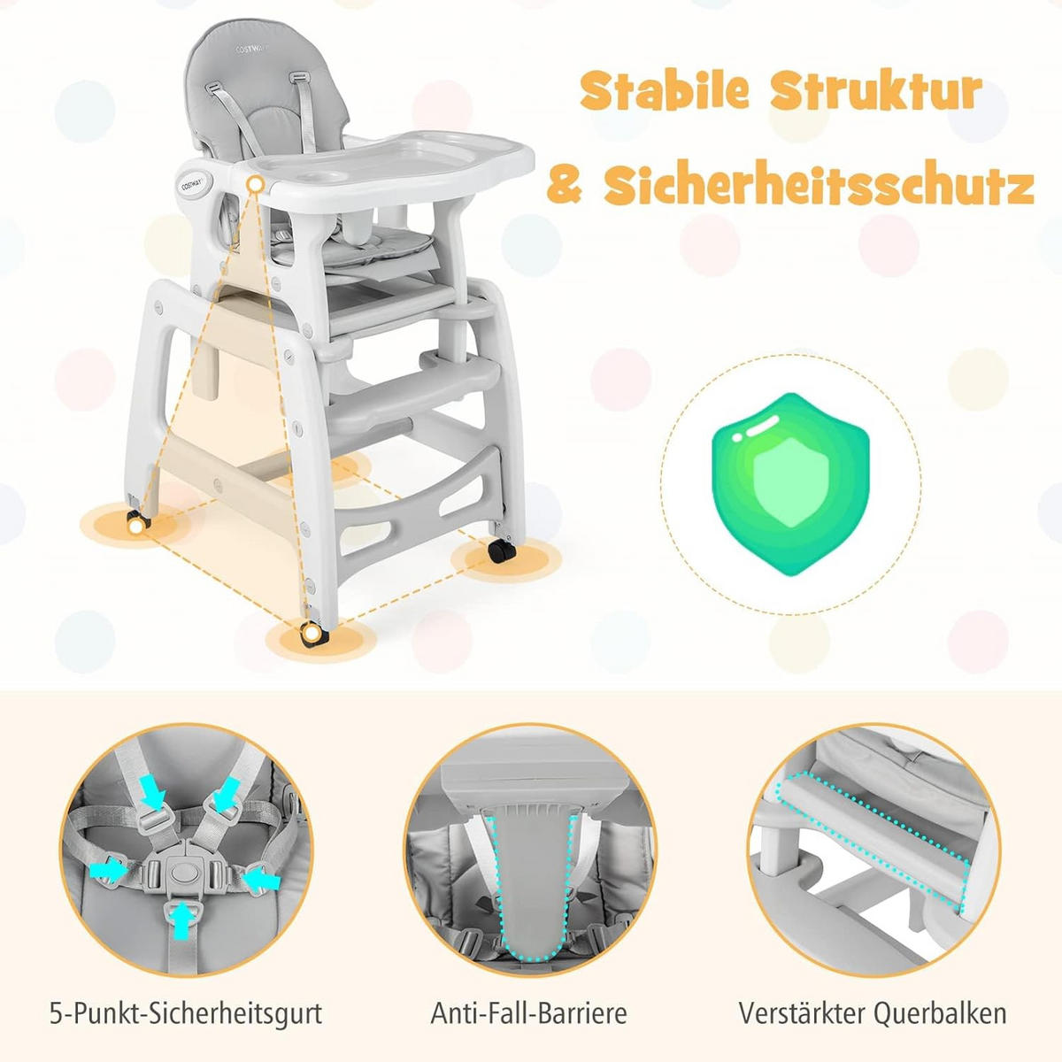 BABYHOCHSTUHL Grau - Grau, Kunststoff (51/104/62cm) - COSTWAY