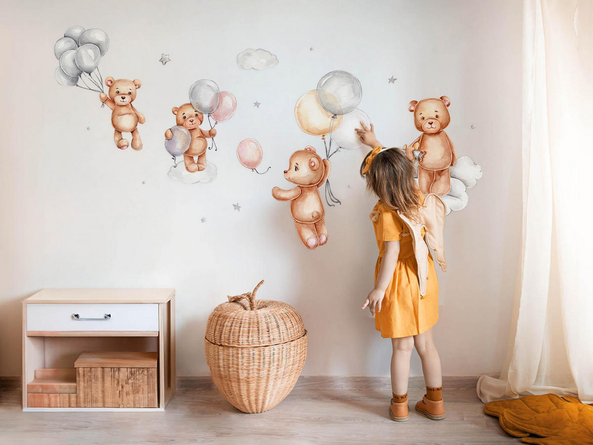 WANDAUFKLEBER 130x195cm - Teddybären mit Luftballons - Multicolor, Kunststoff (130/195/0.1cm) - Wallfluent