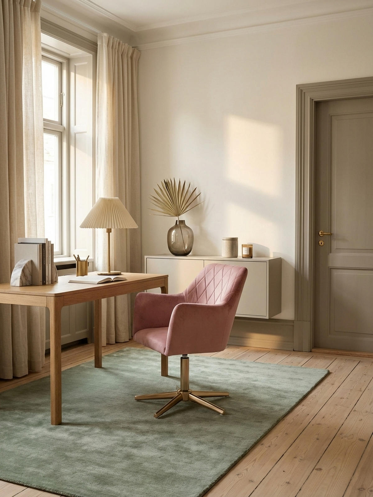 DREHSTUHL Samt mit Armlehnen Eisengestell 360° Funktion, Rosa 97x55x55 cm - Pink/Goldfarben, Textil/Metall (97/55/55cm) - KADIMA DESIGN