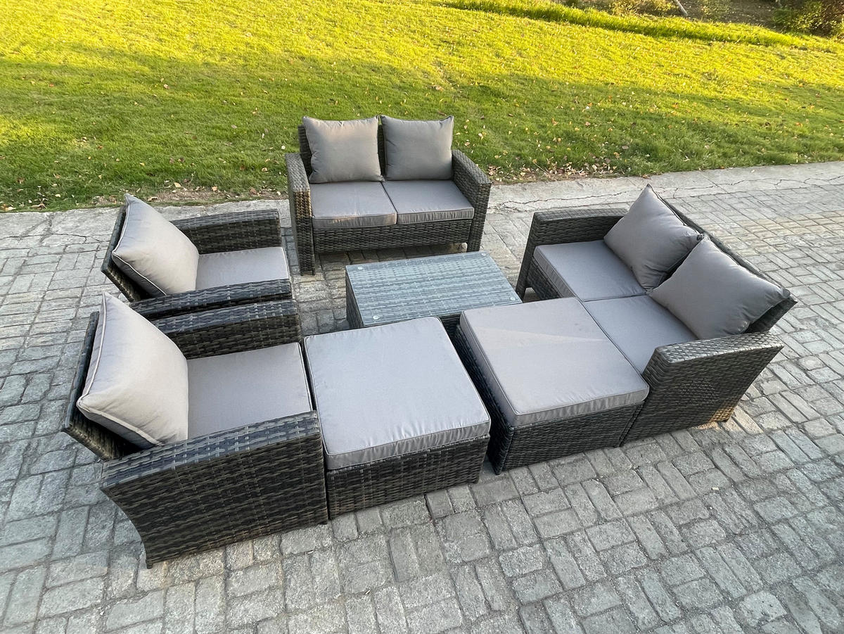 GARTENSOFA Hohe Rückenlehne Polyrattan Dunkelgrau 8-Sitzer - Dunkelgrau, Metall - Fimous