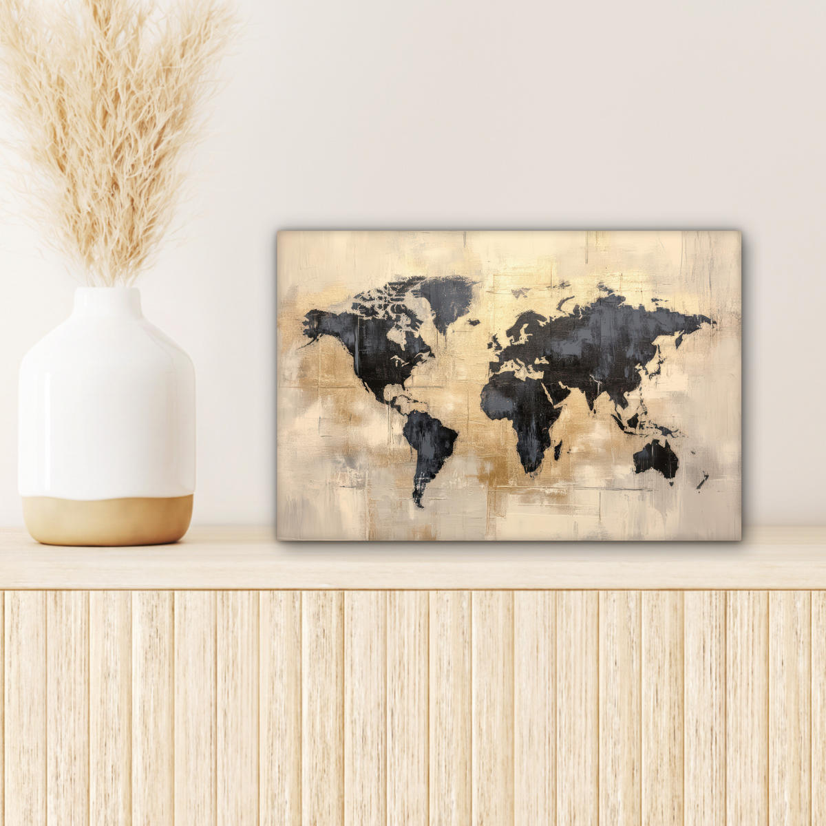 LEINWANDBILD Weltkarte - Gold - Schwarz - Abstrakt Deko Schlafzimmer 30x20 cm - Kupferfarben, Textil (30/20cm) - MuchoWow