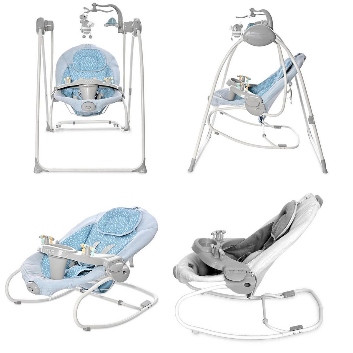 BABYWIPPE Tango 2 in 1 hellblau MP3-Funktion, Fernbedienung, Mobile, 5-Punkt-Gurt, Vibration - Blau, Metall - Lorelli