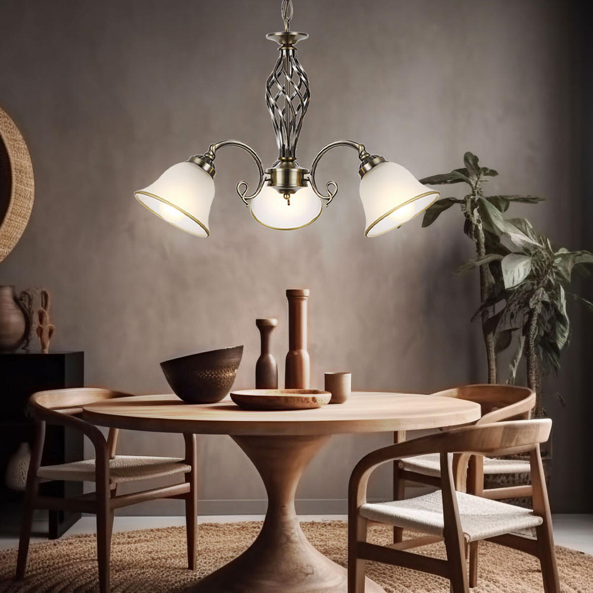 KRONLEUCHTER ODIN Altmessing Messing - Messingfarben, Glas (60/60/120cm) - Globo Lighting