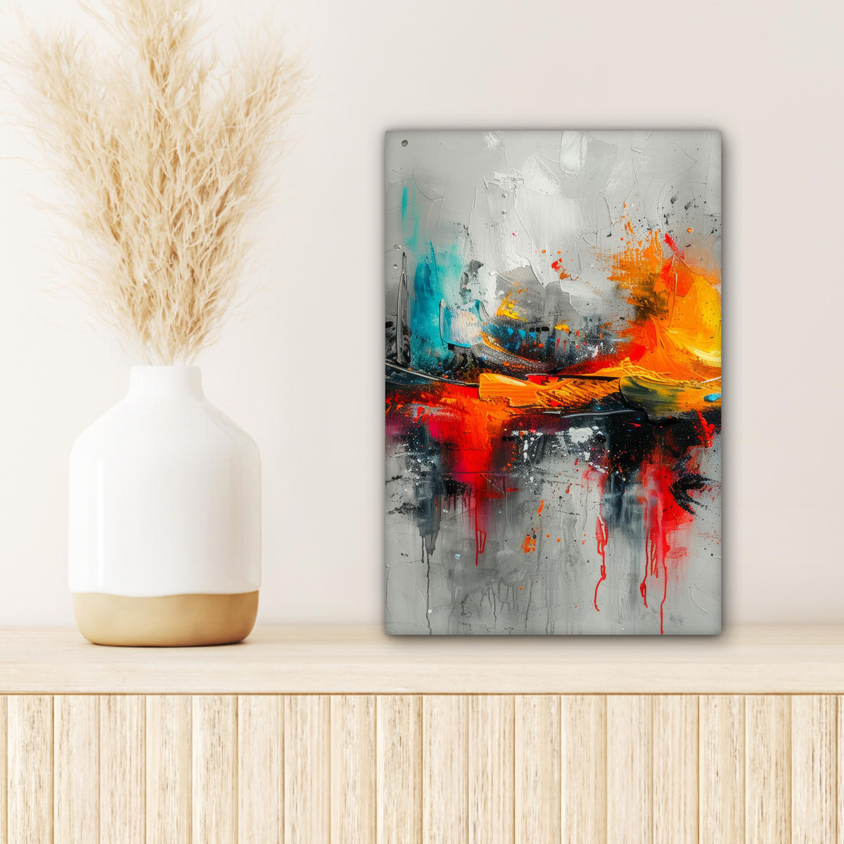 LEINWANDBILD Moderne Kunst - Orange - Grau - Abstrakt 20x30 cm - Hellgrau, Textil (20/30cm) - MuchoWow