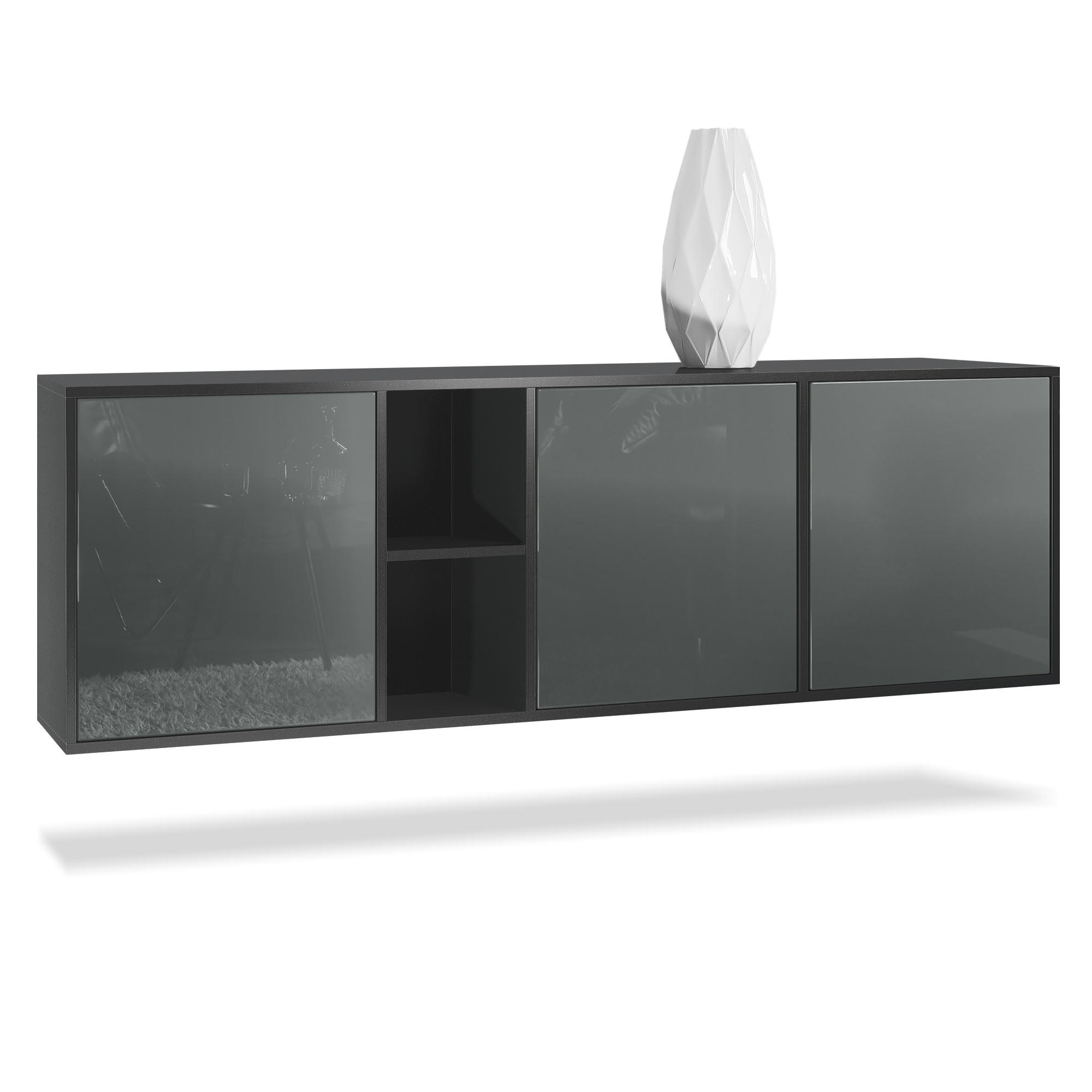 SIDEBOARD Cuba Türen in Grau Hochglanz - Grau, Holzwerkstoff (182/53/35cm) - Vladon
