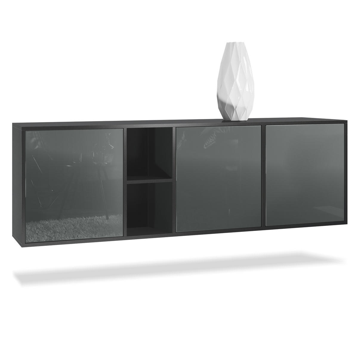 SIDEBOARD Cuba Türen in Grau Hochglanz - Grau, Holzwerkstoff (182/53/35cm) - Vladon