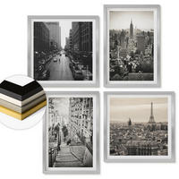 WANDBILDER 4er Set - 50x50 cm & 40x60 cm Silberner Rahmen - Aussicht Paris New York Treppen - Silberfarben, Kunststoff (50/50cm) - ArtPrintCave