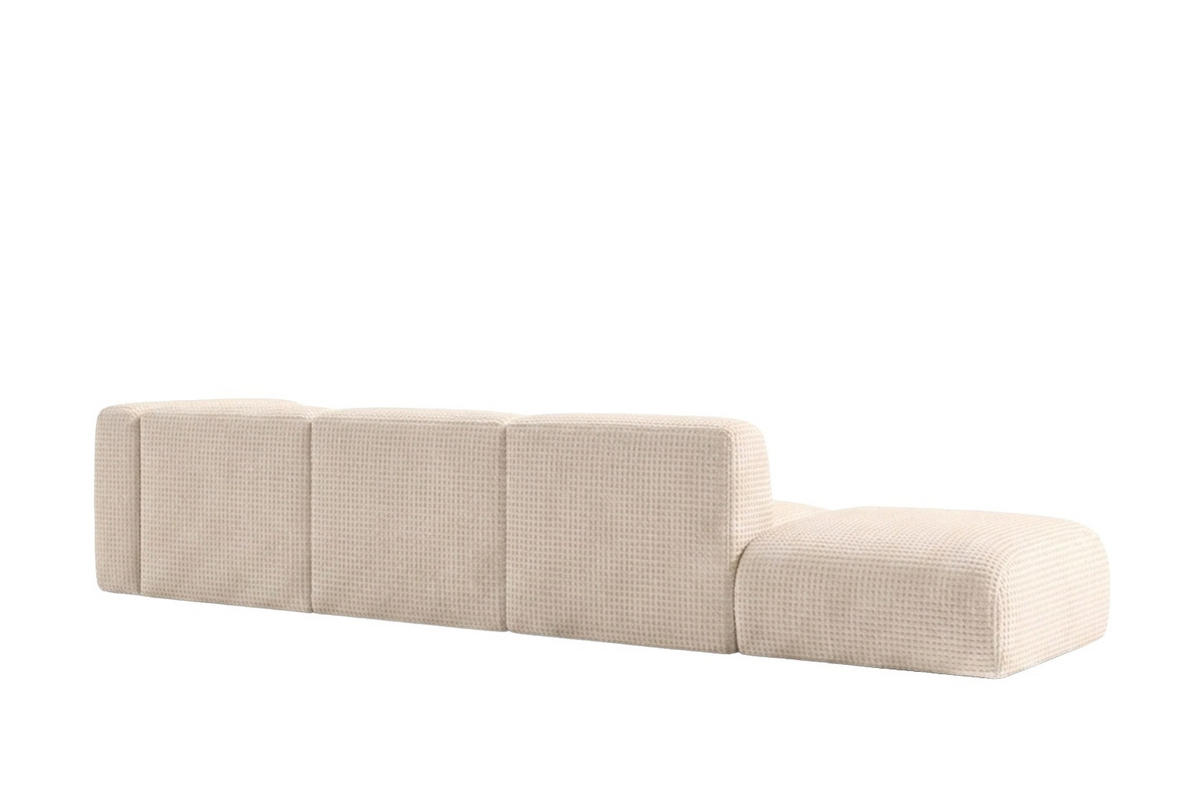 ECKSOFA L-Form mit Hocker, Chenille-Stoff Cremona, Creme, Links, GRETA - Creme, Holz (386/179cm) - Kaiser Möbel