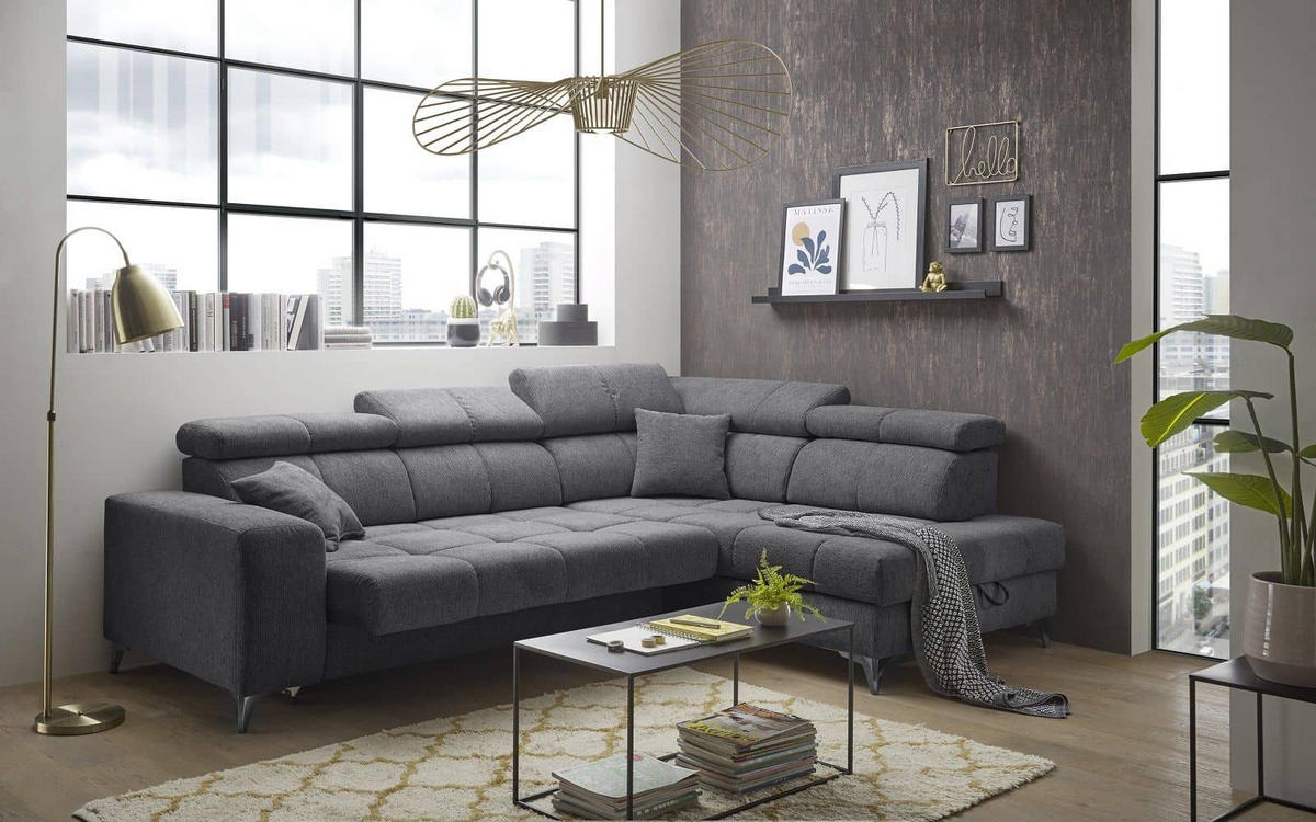 ECKSOFA mit elektrischer Wallaway-Funktion und vielseitigen Anpassungsmöglichkeiten - Anthrazit, Textil (198/282cm) - ed exciting design