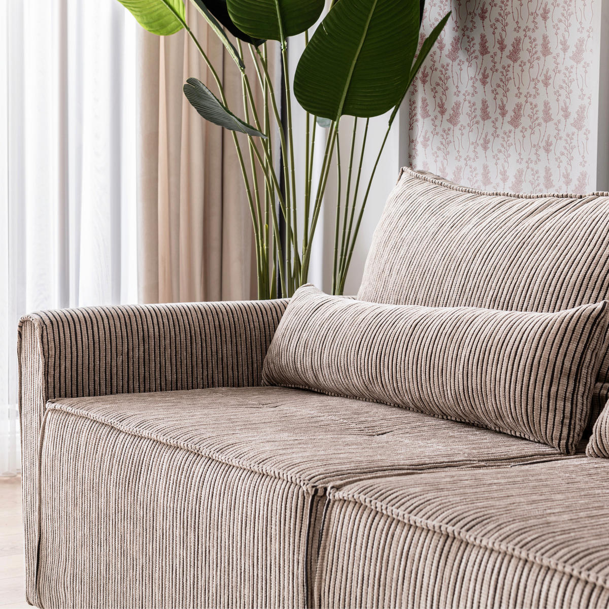 ECKSOFA mit Schlaffunktion 8 fach verstellbare Rückenlehne - Beige, Holz (137/190cm) - Gowoll