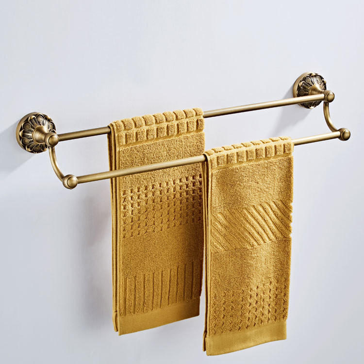 HANDTUCHHALTER – Vintage-Gold, Doppelstange – 55 cm Länge - Goldfarben, Metall (13.5/5/55cm)