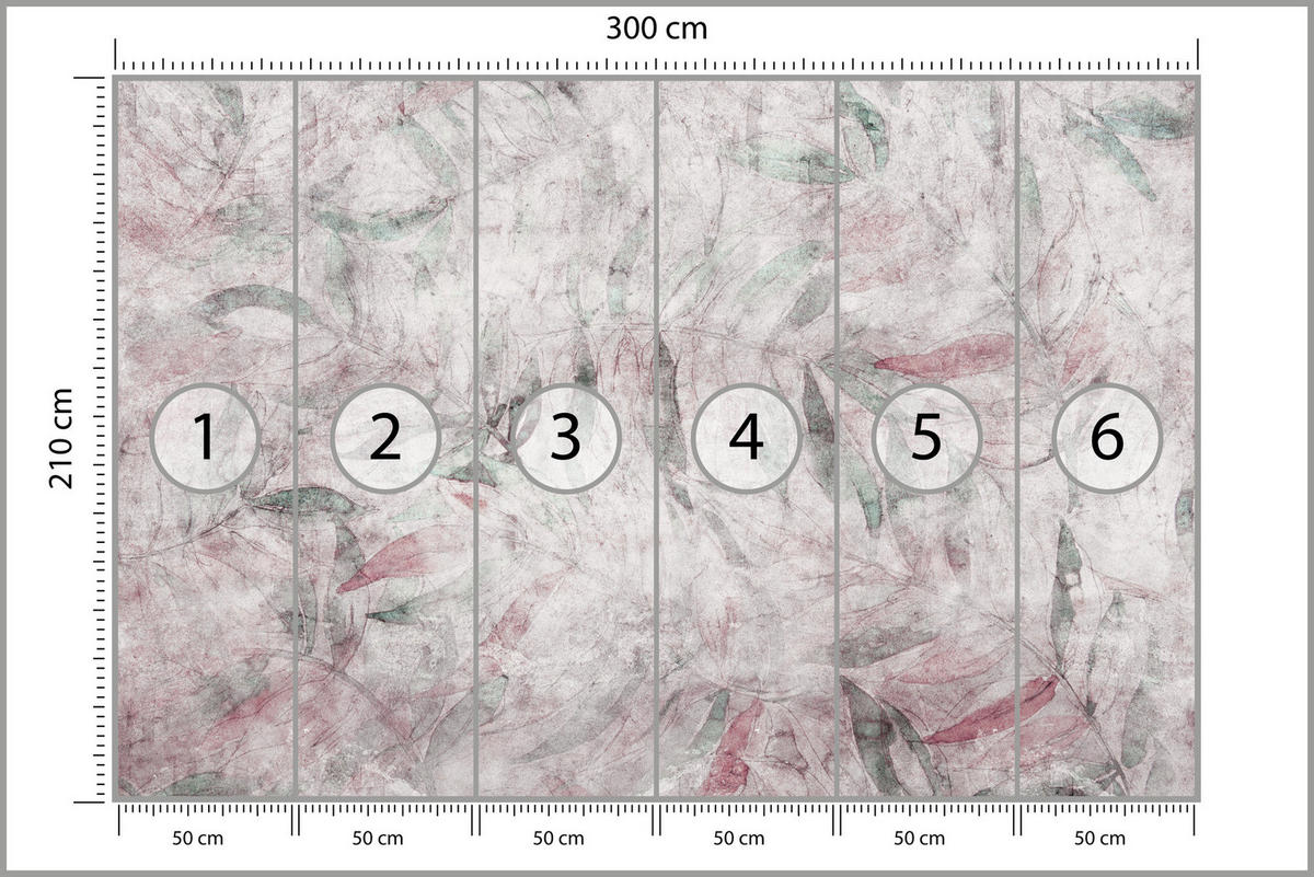 FOTOTAPETE Blätter Beton Abstraktion Vintage 300x210 - Violett/Rosa, Papier (300/210cm) - Muralo