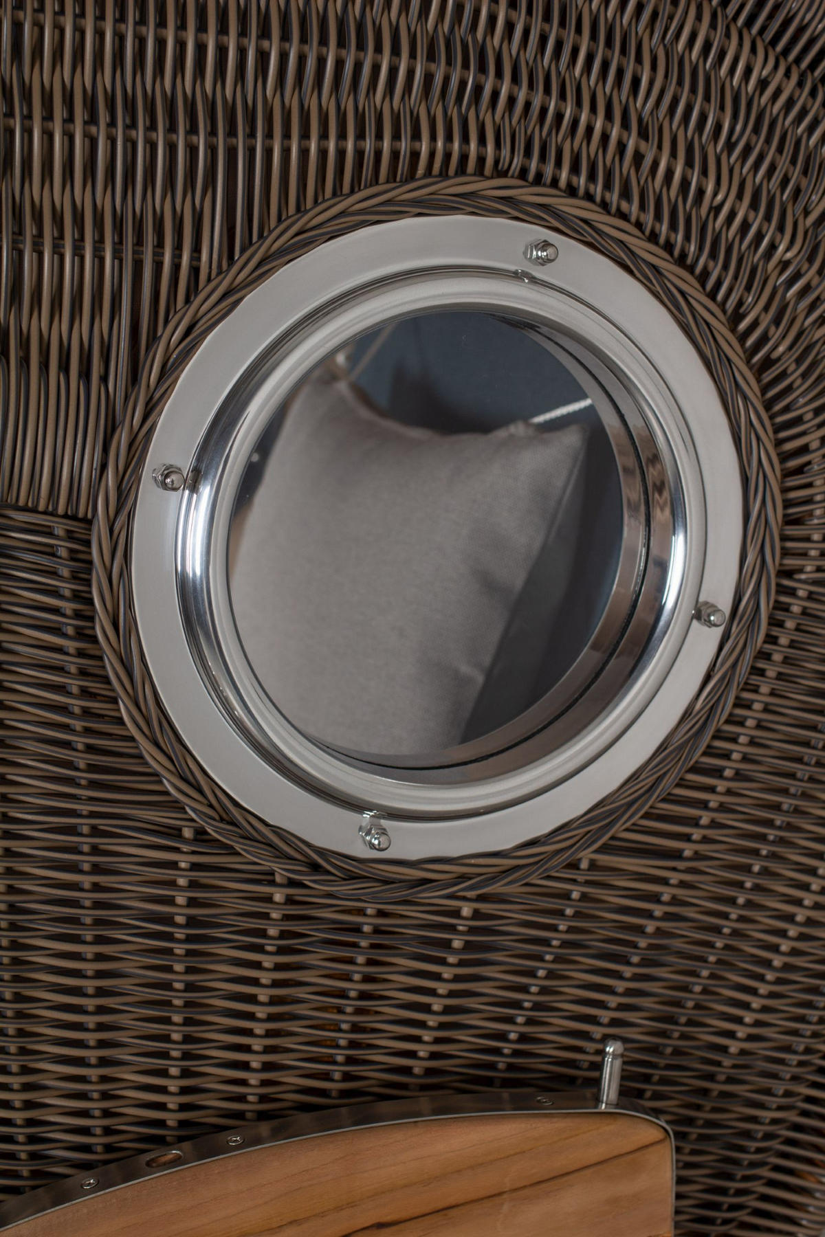 STRANDKORB Komplettset: Ammersee Single Teak Bullauge - PE grau - Modell 593 - Grau, Holz/Kunststoff (96/165/80cm) - bene living