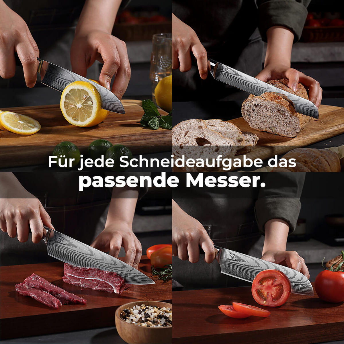MESSER-SET 8-tlg. mit Edelstahlklingen und ergonomischen Pakkaholz-Griffen - Braun, Holz/Metall - Küchenkompane