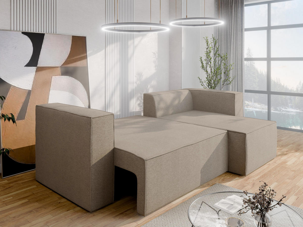 ECKSCHLAFSOFA AURIX Schlafsofa mit Bettkasten, Taupe - Taupe, Holz (150/244cm) - Panda Möbel