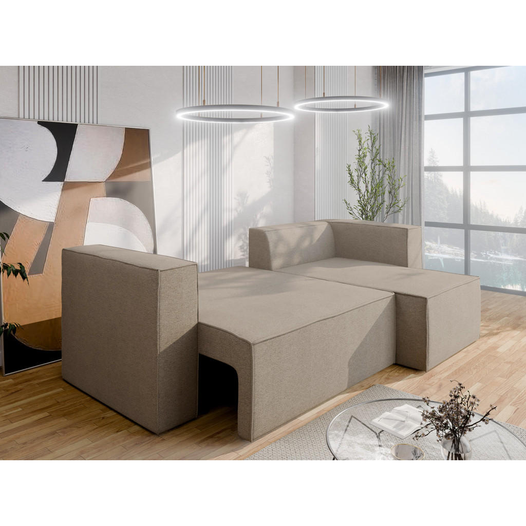 Thumbnail - Homesy Eckschlafsofa, Taupe, Holz, 244x150 cm, Wohnzimmer, Sofas & Couches, Wohnlandschaften, Ecksofas