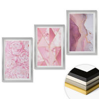 WANDBILDER 3er Set - 40x60 cm Silberner Rahmen - Rosa geometrische Pfingstrosen - Silberfarben, Kunststoff (40/60cm) - ArtPrintCave