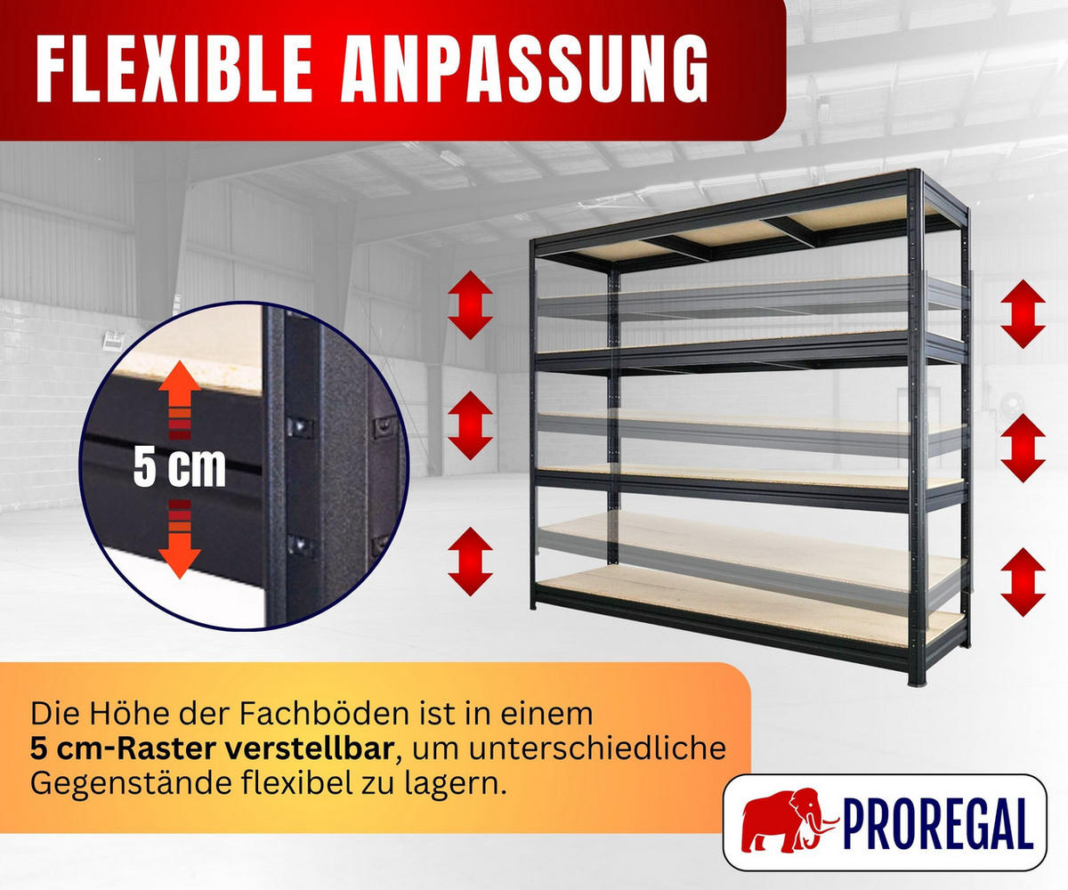 SCHWERLASTREGAL Dino 180x200x60cm Spanplatten-Ebenen Schwarz - Schwarz, Metall (200/180/60cm) - PROREGAL