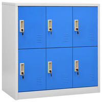 SCHLIESSFACHSCHRANK mit 6 Schließfächern, 90/45/92,5 cm, aus Stahl, in Hellgrau und Blau - Blau, Metall (90/92.5/45cm) - vidaXL