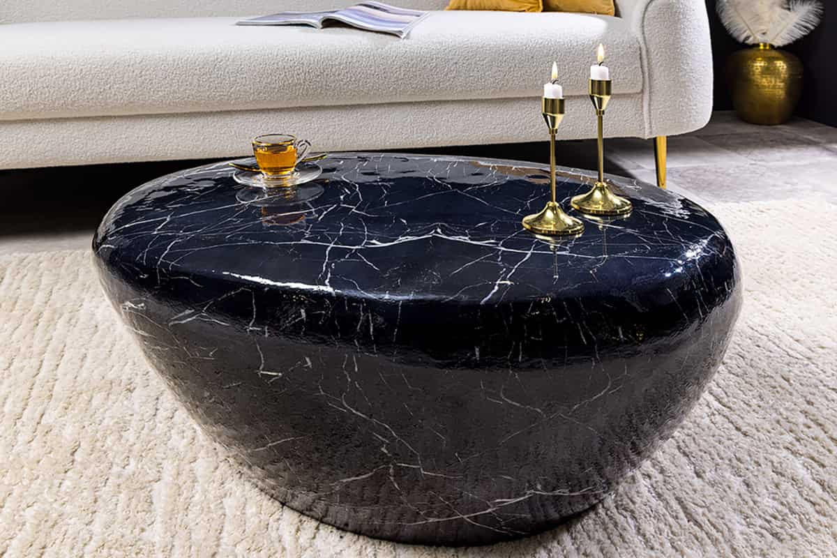 COUCHTISCH STONE Marmor oval Schwarz|Weiß 75cm - Goldfarben/Schwarz, Metall (52/75/34cm) - riess-ambiente
