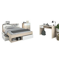 JUGENDZIMMER Akazie, weiß, Komplett-Set mit Stauraumbett 160x200, Schreibtisch, Kommode - Silberfarben/Weiß, Holzwerkstoff/Kunststoff (170/82/220cm) - Parisot Meuble