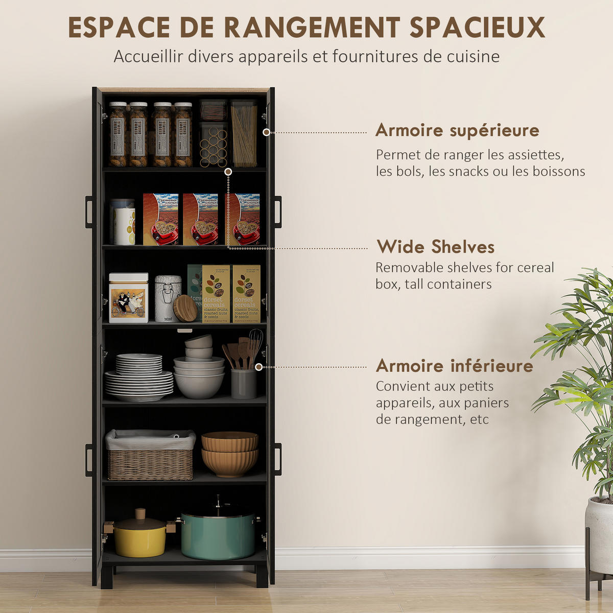HIGHBOARD DE-11291 4 Türen & verstellbare Böden Schwarz - Schwarz, Holzwerkstoff (30/170.5/60cm) - ComfortXL
