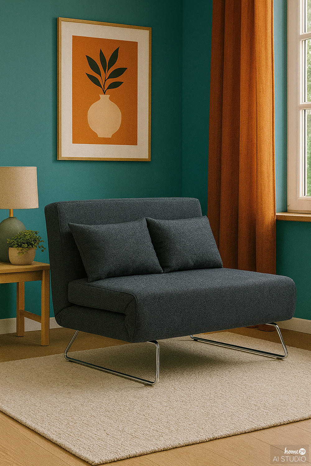 SCHLAFSOFA - Chromfarben/Blau, Textil (130/85/87cm) - home24