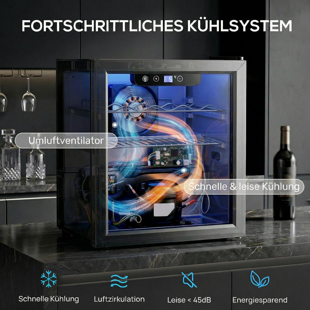 WEINKÜHLSCHRANK Stahl Schwarz - Schwarz, Metall (41.5/46.5/43cm) - HOMCOM