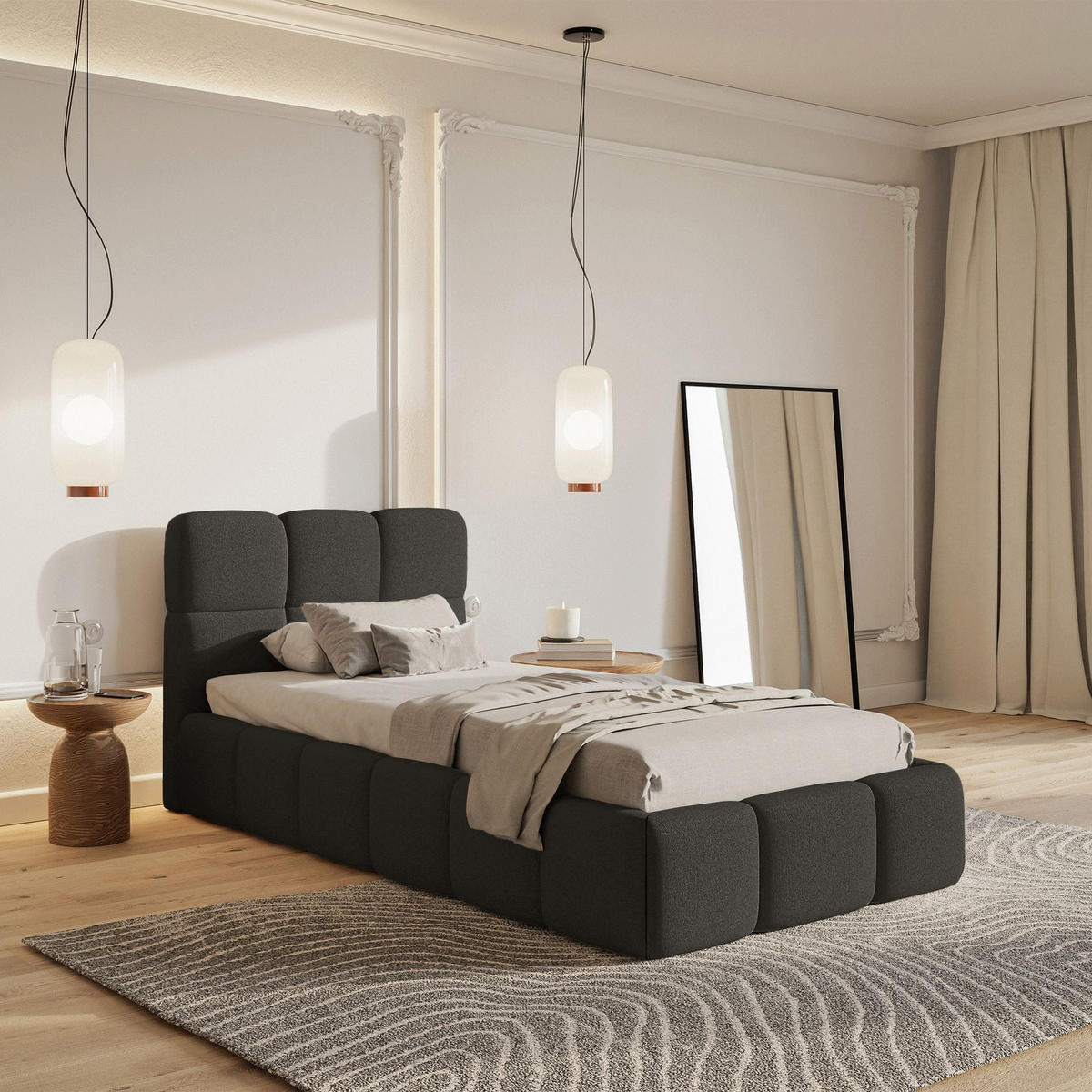 POLSTERBETT Cloudy Graphit Chenille, Bettkasten & Lattenrost, 90x200 cm - Schwarz/Graphitfarben, Kunststoff/Textil (90/200cm) - Selsey