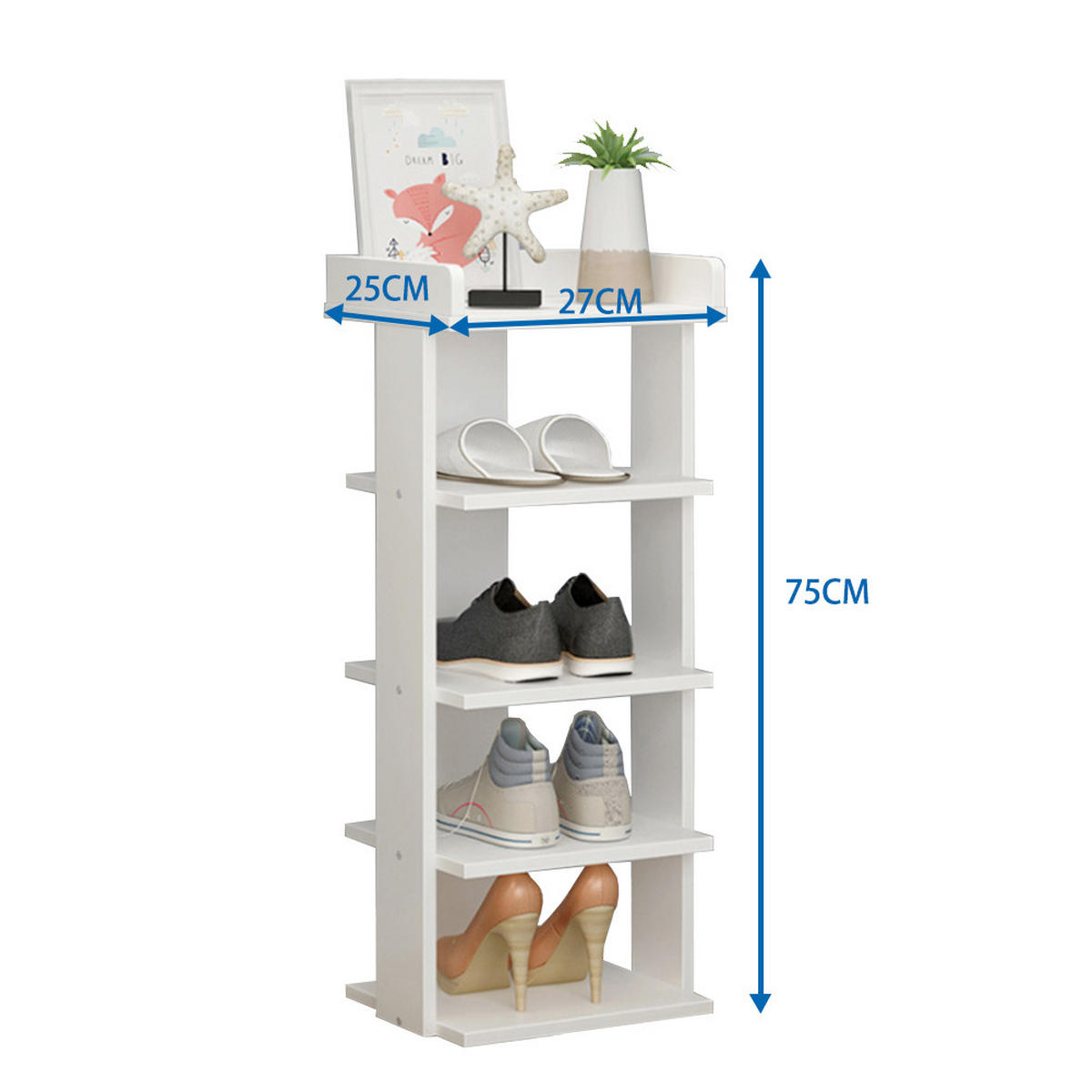 SCHUHREGAL 5-stöckig mehrschichtig einfach modern wirtschaftlich warmweiß 25x27x75cm - Weiß, Kunststoff (27/75/25cm) - Livingandhome