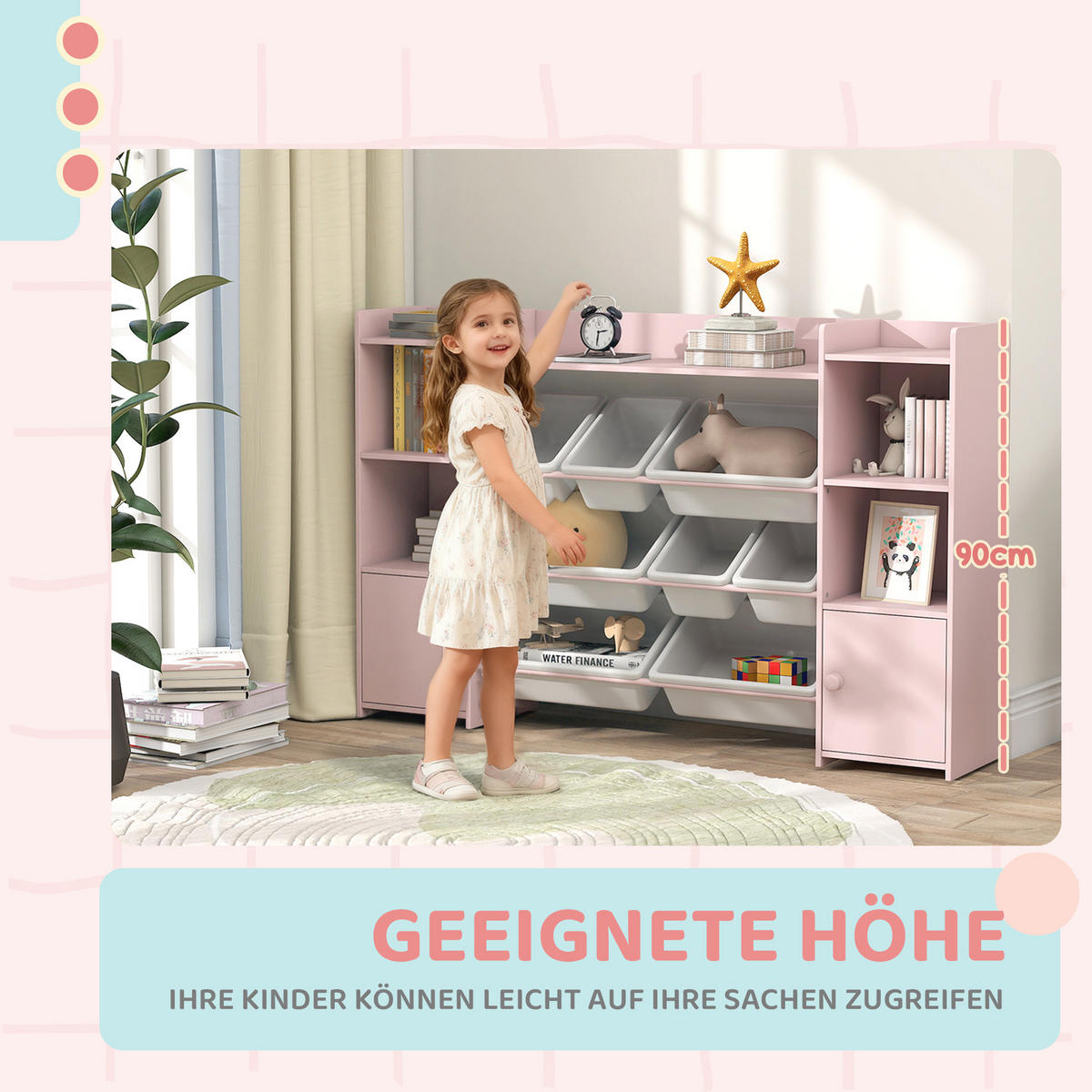 KINDERREGAL, Spielzeugregal mit 8 herausnehmbaren Aufbewahrungsboxen, Rosa - Rosa/Weiß, Holzwerkstoff/Kunststoff (30/90/140cm) - AIYAPLAY
