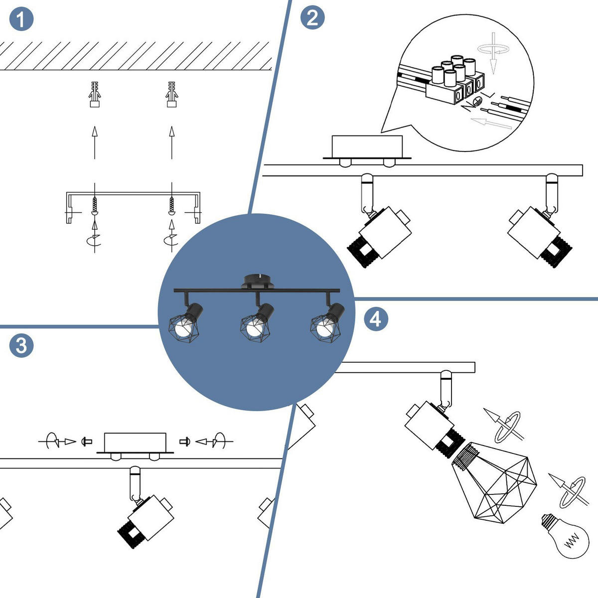 DECKENSTRAHLER Chloris 3-flammig 49/10/20 cm - Schwarz, Metall (49/10/20cm) - Nettlife