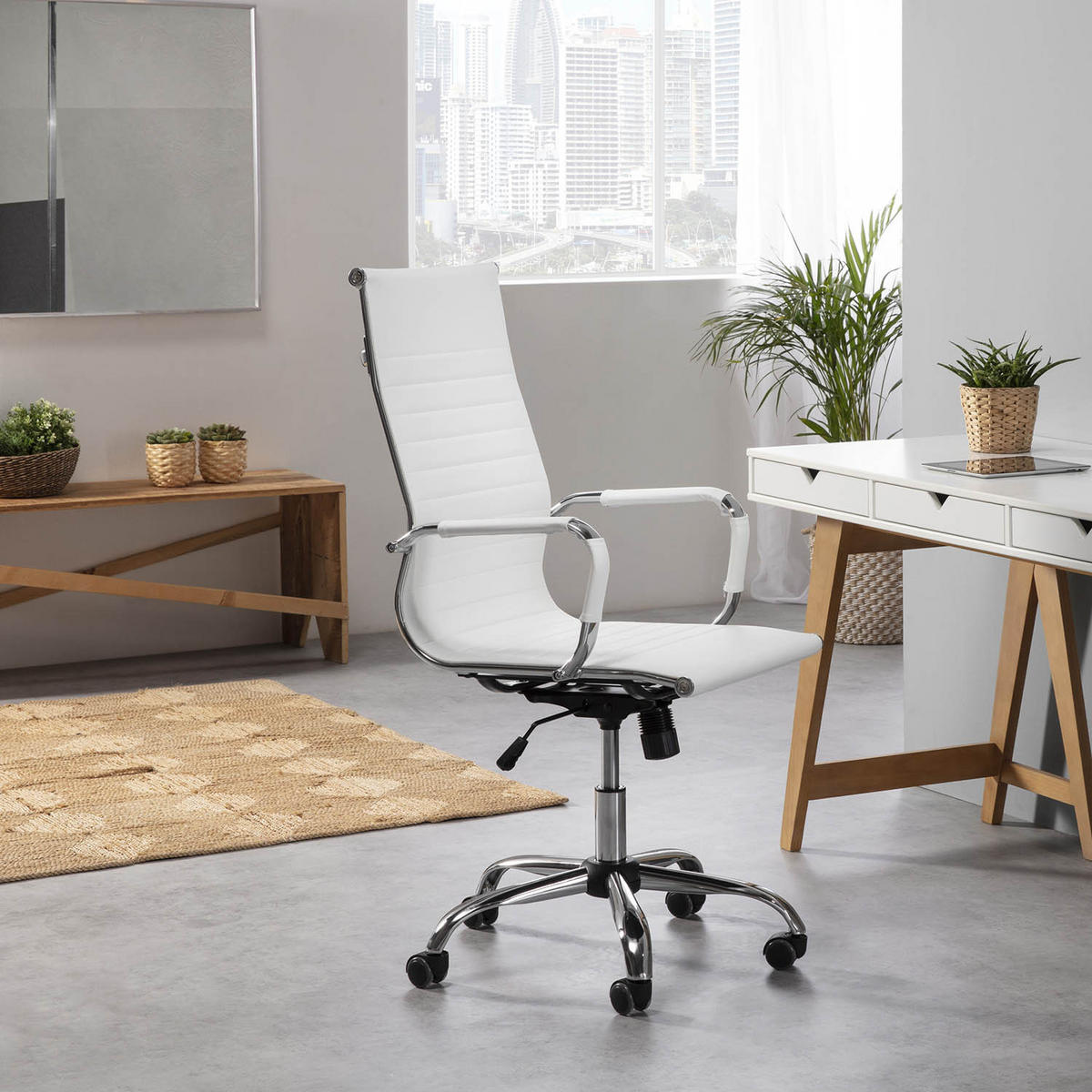 SCAUN rotativ Londres cu funcție de pat, alb - alb, blană (71/107/55cm) - VS Venta-stock