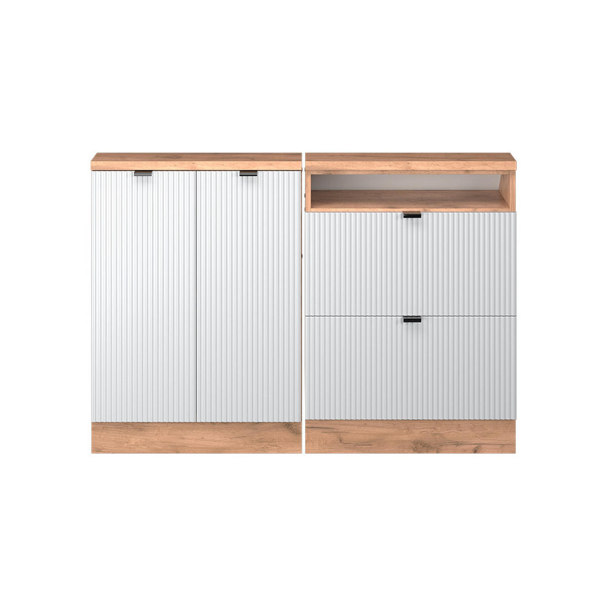 DACHSCHRÄGENSCHRANK-SET Rion Weiß Riffel 120 cm 2er Set - Weiß, Holzwerkstoff (120/81.6/46cm) - Vicco