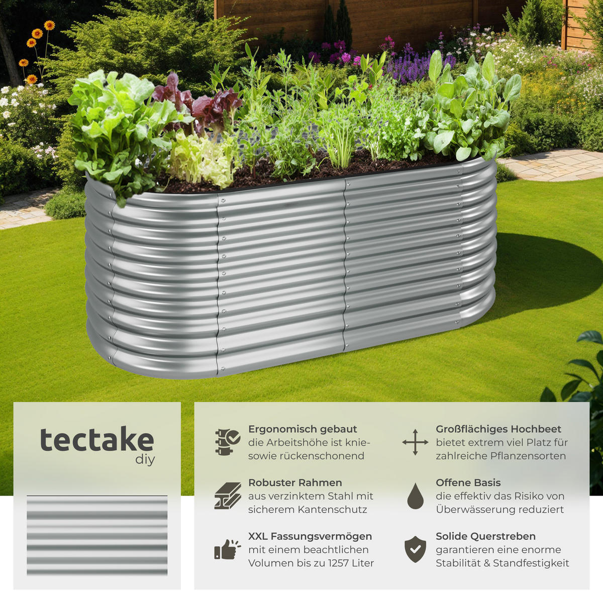 HOCHBEET Flormma,200 x 100 x 80 cm,silber - Silberfarben, Metall (200/80/100cm) - tectake