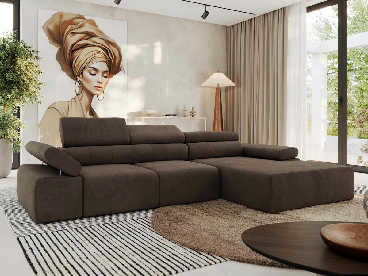 ECKSOFA RILASSO L Braun Velvet - rechts - Schwarz/Braun, Kunststoff/Textil (174/296cm) - MKS