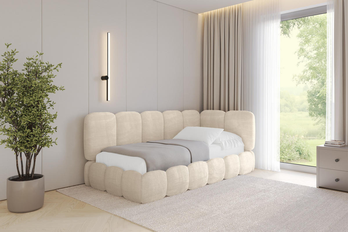 EINZELLBETT Jugendbett mit Bettkasten, Links - AVRY 100x200 Beige - Beige/Creme, Holzwerkstoff/Textil (100/200cm) - ALTDECOR