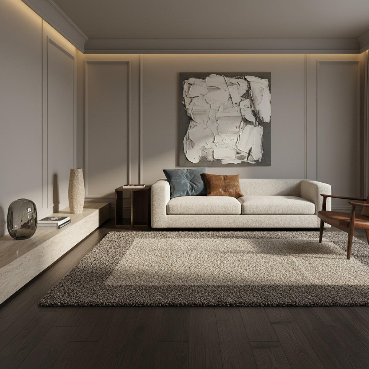 TEPPICH Hochflor einfarbig mit Bordüre Polypropylen Wohnzimmer Taupe Läufer 80x250 - Braun, Textil (80/250cm) - KADIMA DESIGN