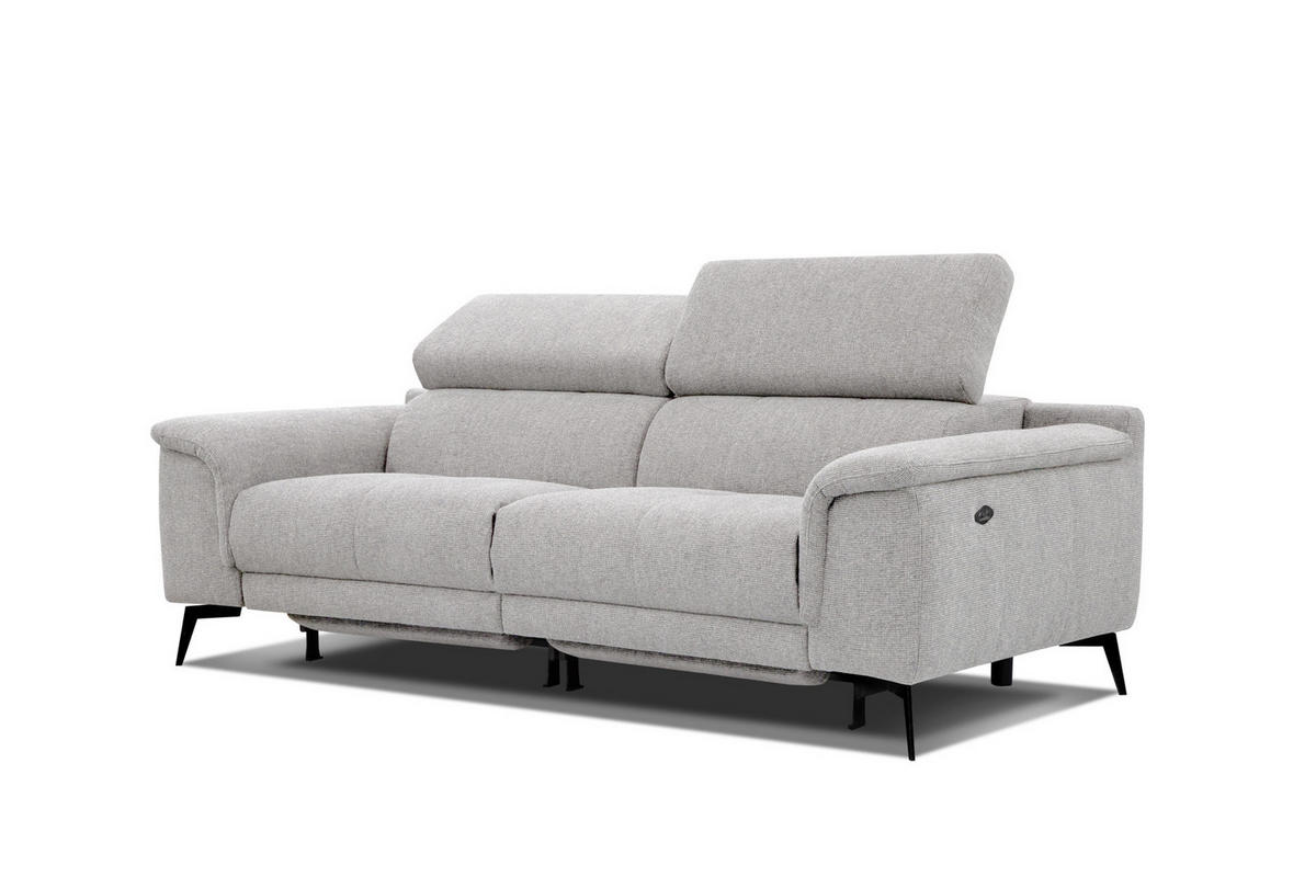RELAXSOFA FIERO 3-Sitzer mit 2 Relaxfunktionen, hellgrau - Hellgrau/Schwarz, Holzwerkstoff/Textil (212/82/103cm) - Courtois Laville