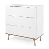 SCHUBKASTENKOMMODE weiß matt, Eiche Sonoma massiv 80 cm, Kommode skandinavisch - Chromfarben/Eichefarben, Holz/Holzwerkstoff (80/86.5/40cm) - Furn.Design